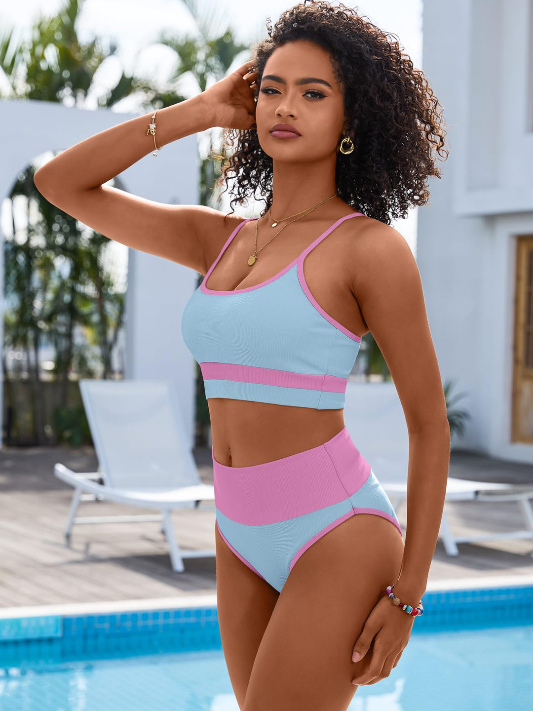 ANRABESS High Waist Bikini Set - Tummy Control & Color Block Swimsuit