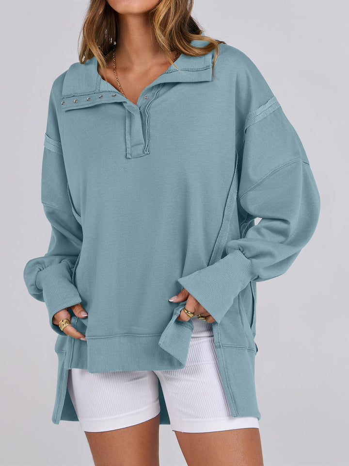 ANRABESS Women's Sweatshirts Oversized Casual Loose Button Up Henley Pullover Top High Low Split 2026 Fall Fashion Outfits