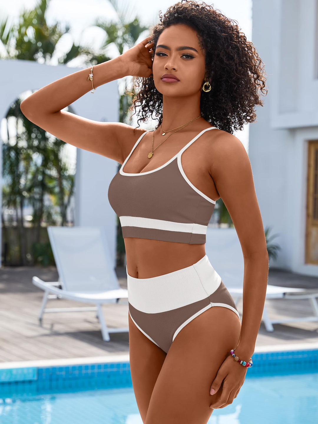 ANRABESS High Waist Bikini Set - Tummy Control & Color Block Swimsuit