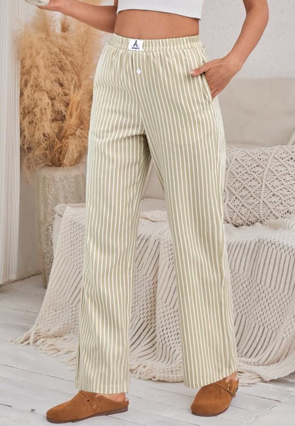 ANRABESS Womens Gingham Striped Boxer Pants | Wide Leg Elastic Waist with Pockets, Lounge Pajama Bottoms Home Daily Wear, Lightweight Breathable, Casual Summer Fall