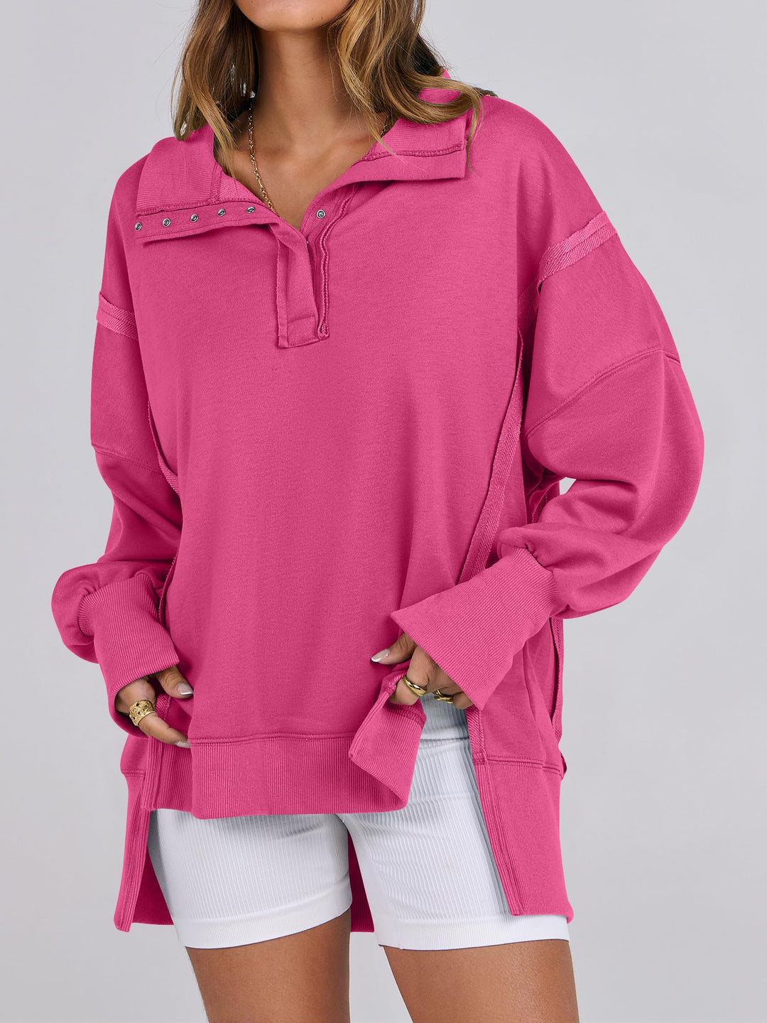 ANRABESS Women's Sweatshirts Oversized Casual Loose Button Up Henley Pullover Top High Low Split 2026 Fall Fashion Outfits