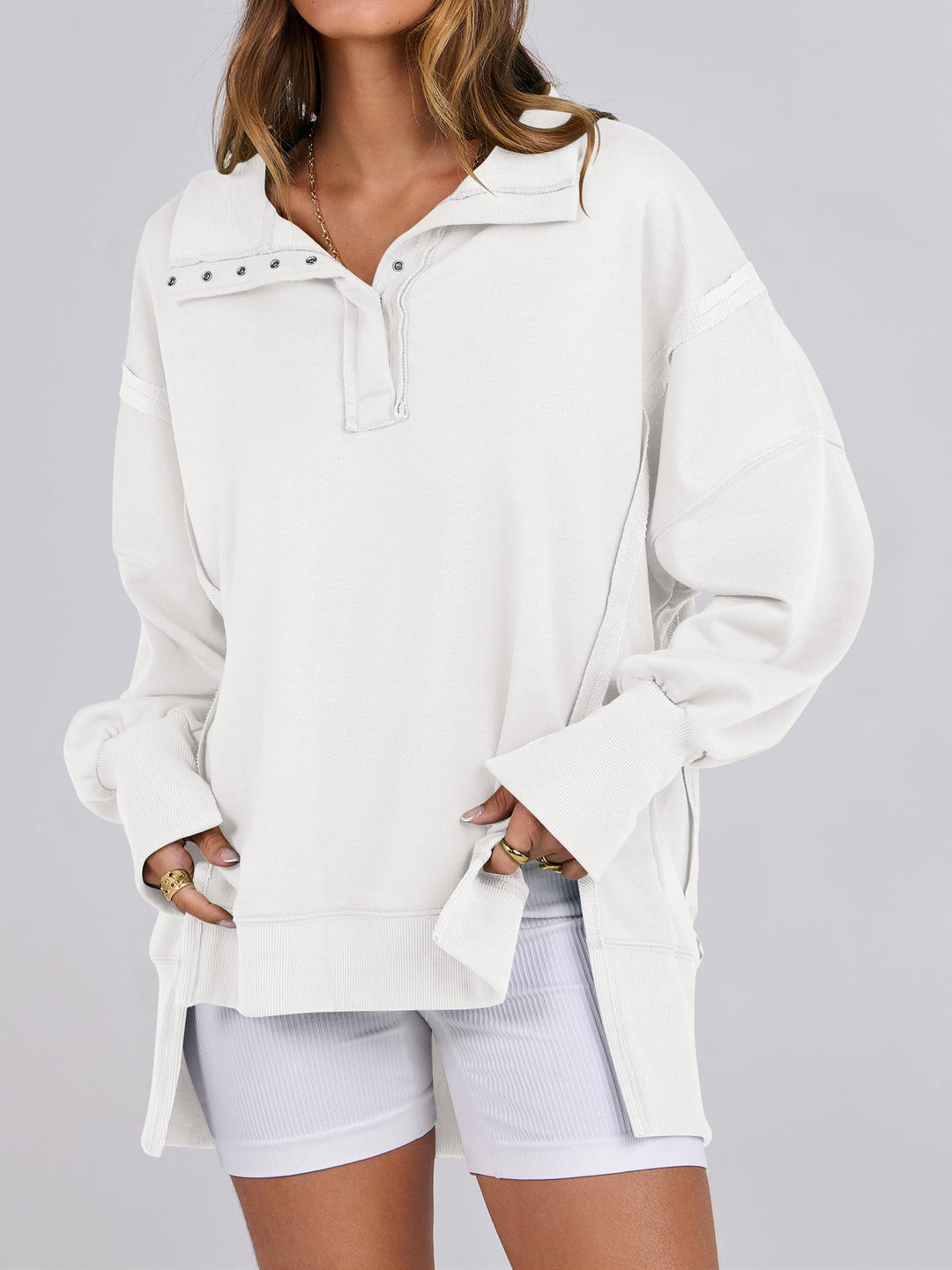 ANRABESS Women's Sweatshirts Oversized Casual Loose Button Up Henley Pullover Top High Low Split 2026 Fall Fashion Outfits