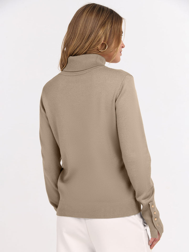 ANRABESS Turtleneck Sweaters for Women Long Sleeve Tops | 2026 Fall Winter Fashion Clothes, Office Work Daily Wear Dressy Casual Outfits, Soft Knitted Ribbed Button-Cuff Pullover Top