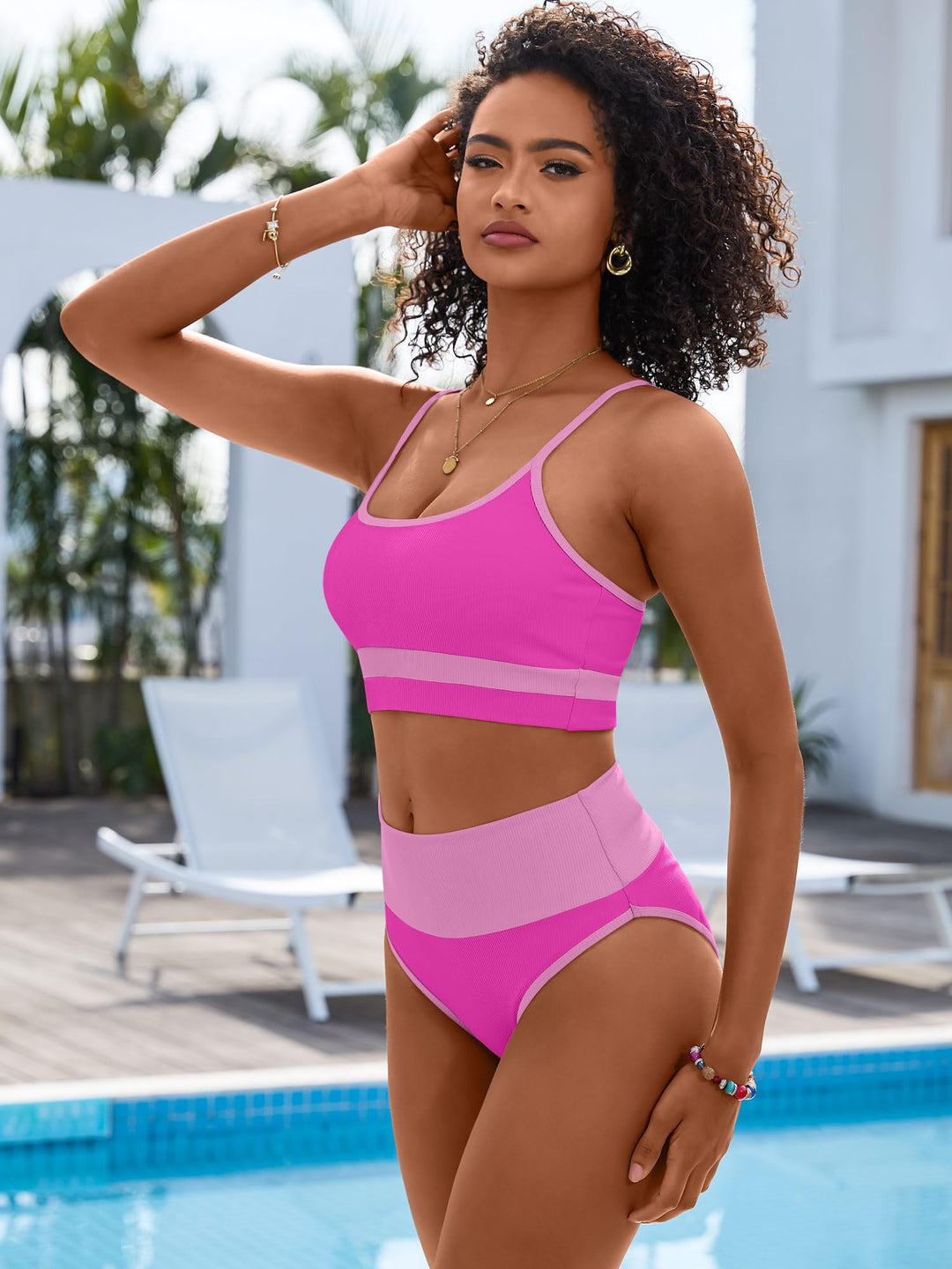 ANRABESS High Waist Bikini Set - Tummy Control & Color Block Swimsuit