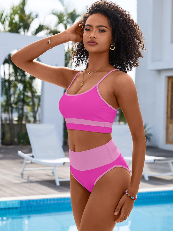 ANRABESS High Waist Bikini Set - Tummy Control & Color Block Swimsuit