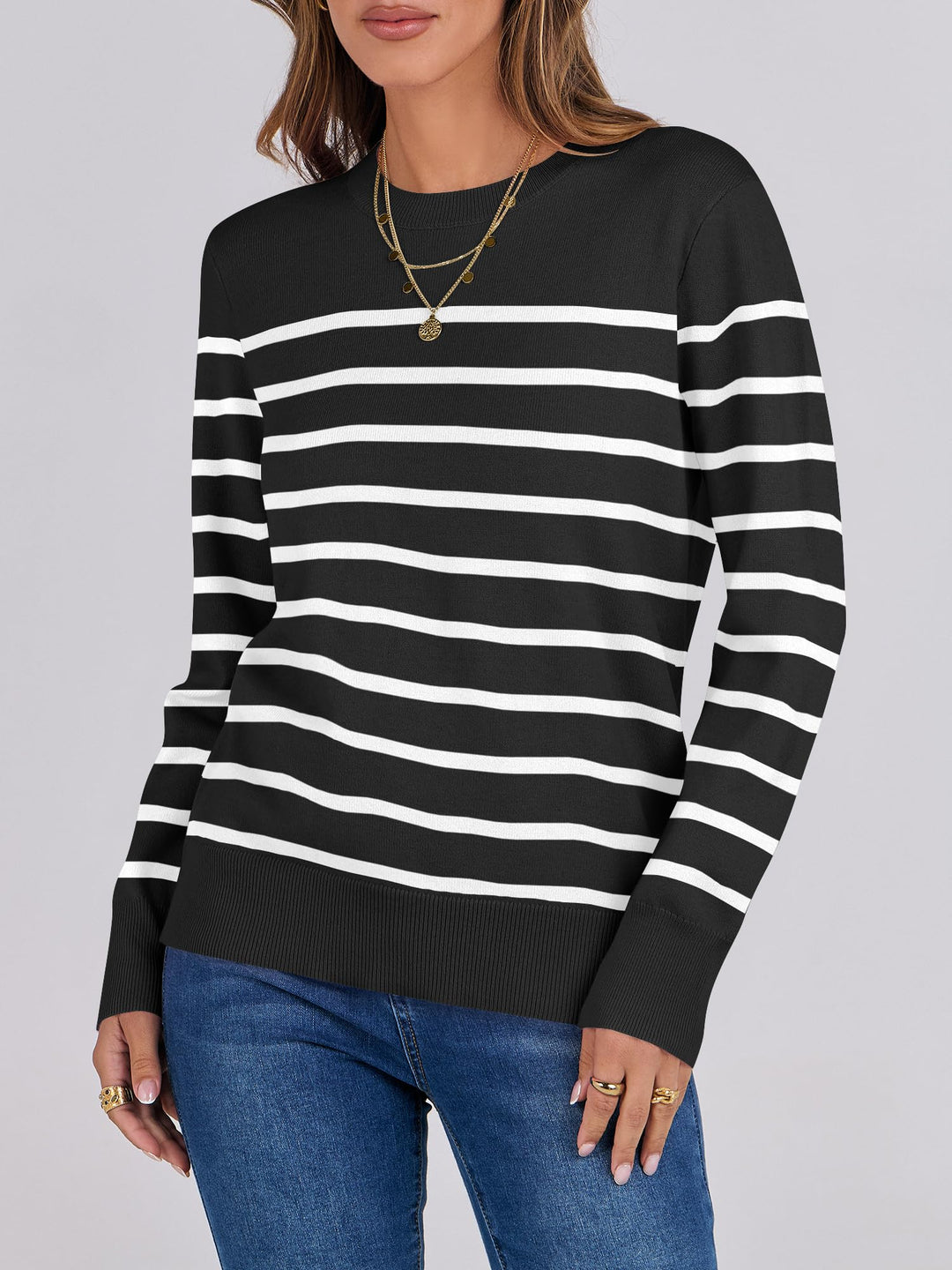 ANRABESS Long Sleeve Lightweight Fall Sweaters for Women| Crewneck Soft Basic Knit Pullover,2026 Fall Fashion Outfits,Casual Work Top,Travel Vacation All Day Wear,Winter Layer Clothes