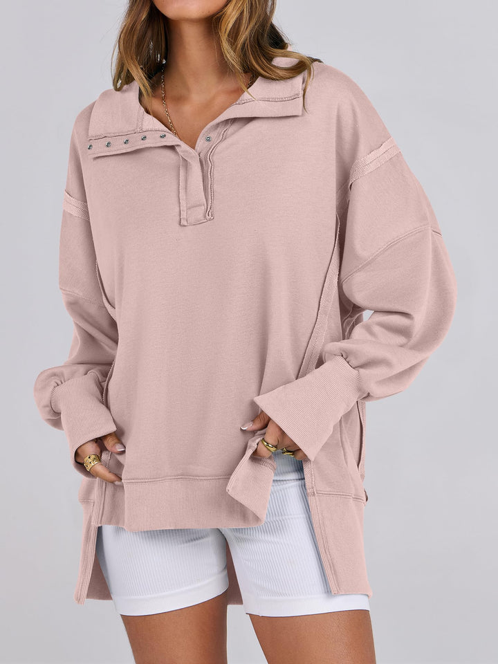 ANRABESS Women's Sweatshirts Oversized Casual Loose Button Up Henley Pullover Top High Low Split 2026 Fall Fashion Outfits