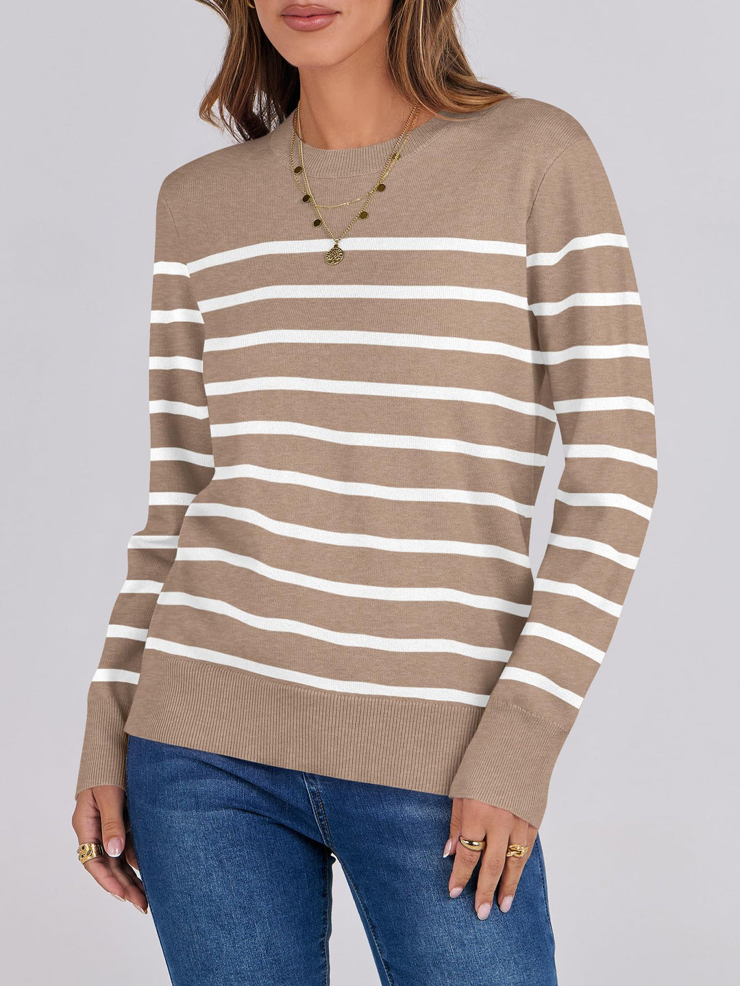ANRABESS Long Sleeve Lightweight Fall Sweaters for Women| Crewneck Soft Basic Knit Pullover,2026 Fall Fashion Outfits,Casual Work Top,Travel Vacation All Day Wear,Winter Layer Clothes