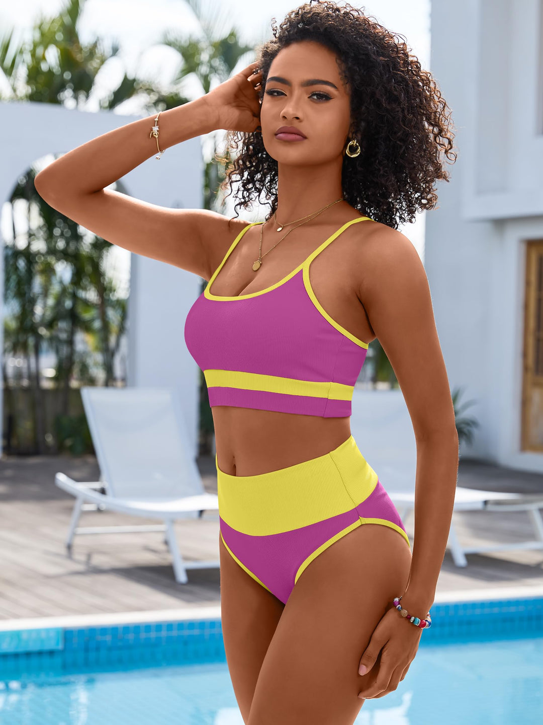 ANRABESS High Waist Bikini Set - Tummy Control & Color Block Swimsuit