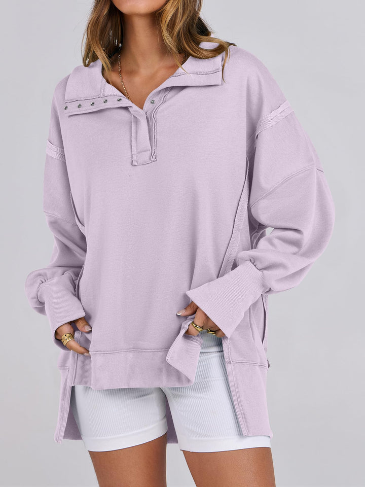 ANRABESS Women's Sweatshirts Oversized Casual Loose Button Up Henley Pullover Top High Low Split 2026 Fall Fashion Outfits