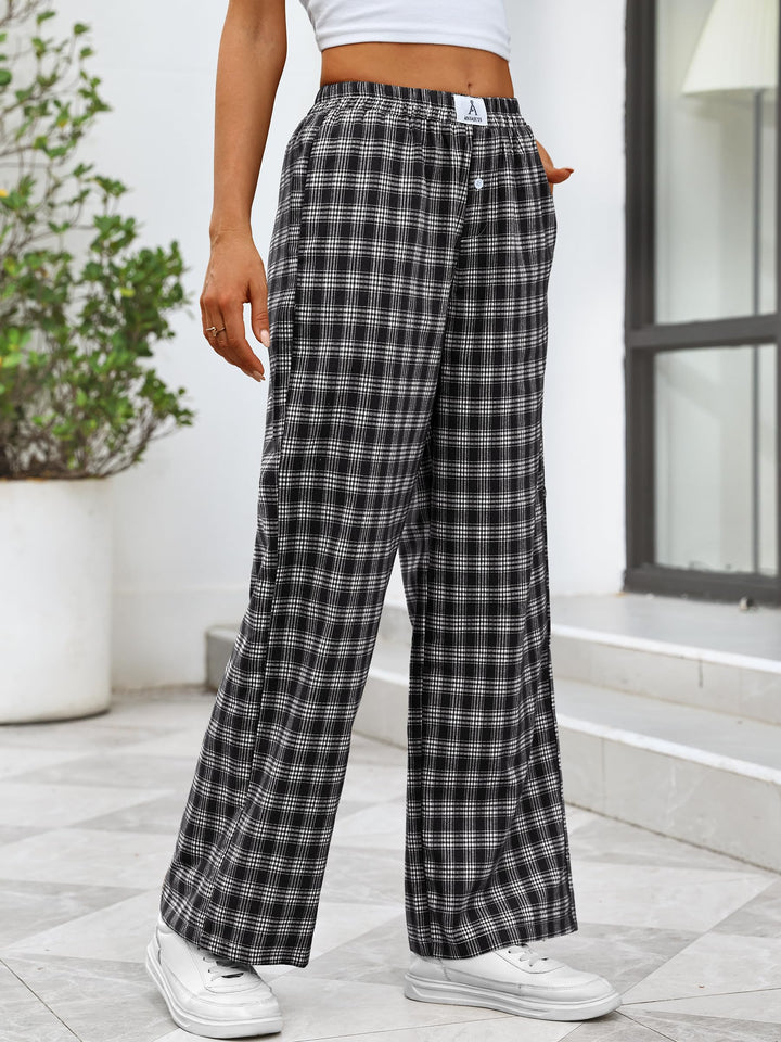 ANRABESS Womens Gingham Striped Boxer Pants | Wide Leg Elastic Waist with Pockets, Lounge Pajama Bottoms Home Daily Wear, Lightweight Breathable, Casual Summer Fall