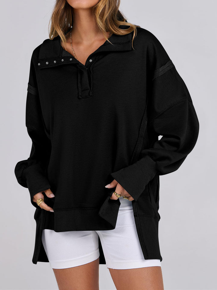 ANRABESS Women's Sweatshirts Oversized Casual Loose Button Up Henley Pullover Top High Low Split 2026 Fall Fashion Outfits