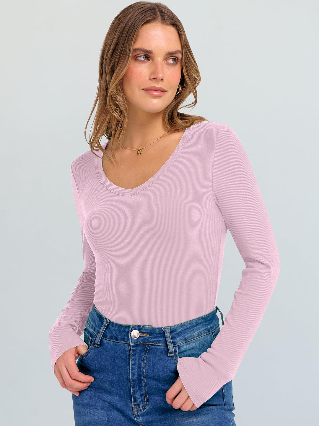 ANRABESS Long Sleeve Shirts for Women Soft Comfy Ribbed Knit Fitted T-Shirts Casual Trendy Y2K Basic Tops Fall Winter Underscrub Layering Clothes