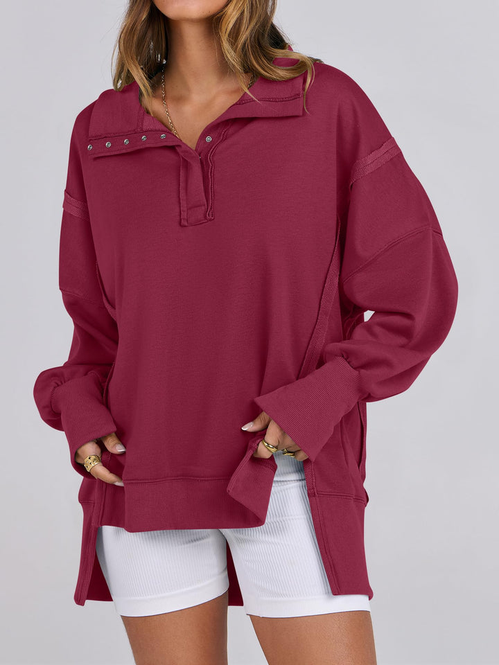 ANRABESS Women's Sweatshirts Oversized Casual Loose Button Up Henley Pullover Top High Low Split 2026 Fall Fashion Outfits