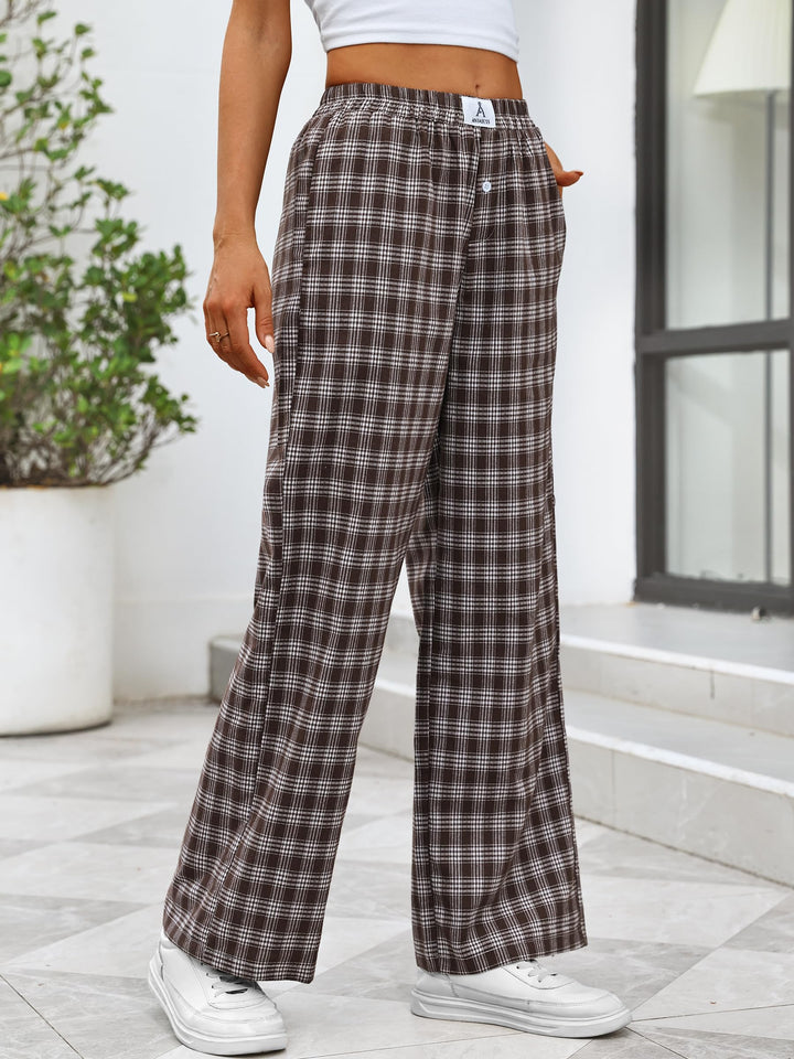 ANRABESS Womens Gingham Striped Boxer Pants | Wide Leg Elastic Waist with Pockets, Lounge Pajama Bottoms Home Daily Wear, Lightweight Breathable, Casual Summer Fall