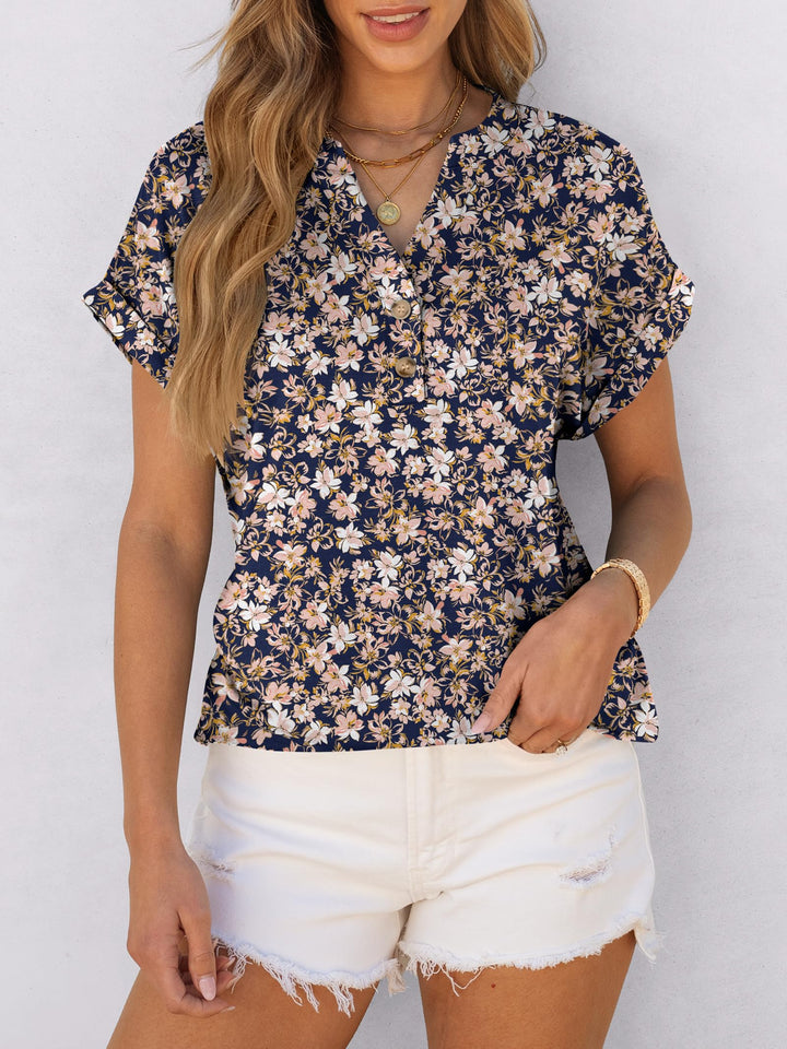 ANRABESS Women's Short Sleeve V-Neck Henley Top