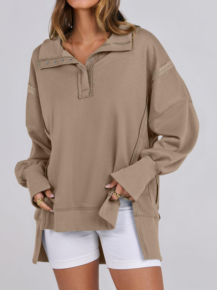 ANRABESS Women's Sweatshirts Oversized Casual Loose Button Up Henley Pullover Top High Low Split 2026 Fall Fashion Outfits