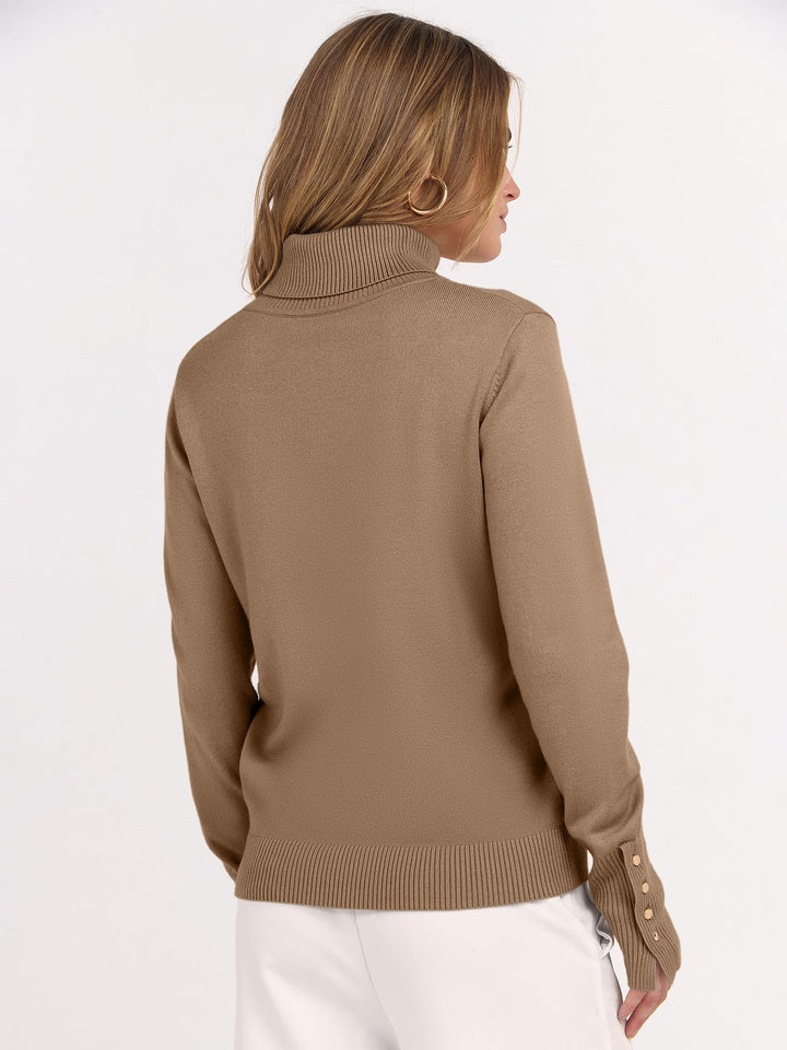 ANRABESS Turtleneck Sweaters for Women Long Sleeve Tops | 2026 Fall Winter Fashion Clothes, Office Work Daily Wear Dressy Casual Outfits, Soft Knitted Ribbed Button-Cuff Pullover Top