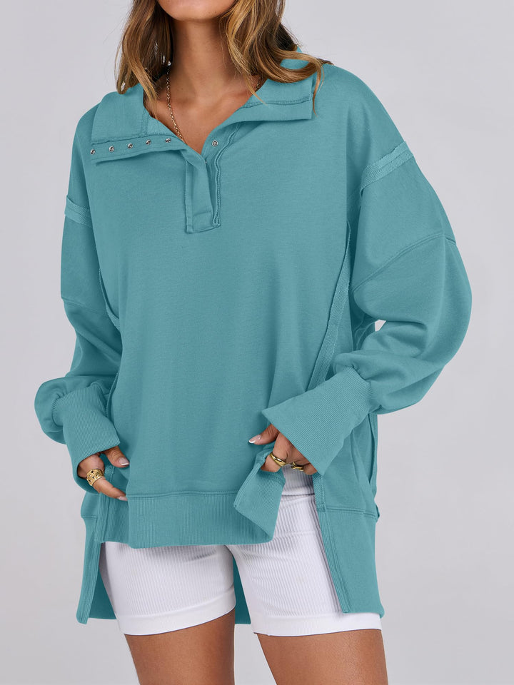 ANRABESS Women's Sweatshirts Oversized Casual Loose Button Up Henley Pullover Top High Low Split 2026 Fall Fashion Outfits