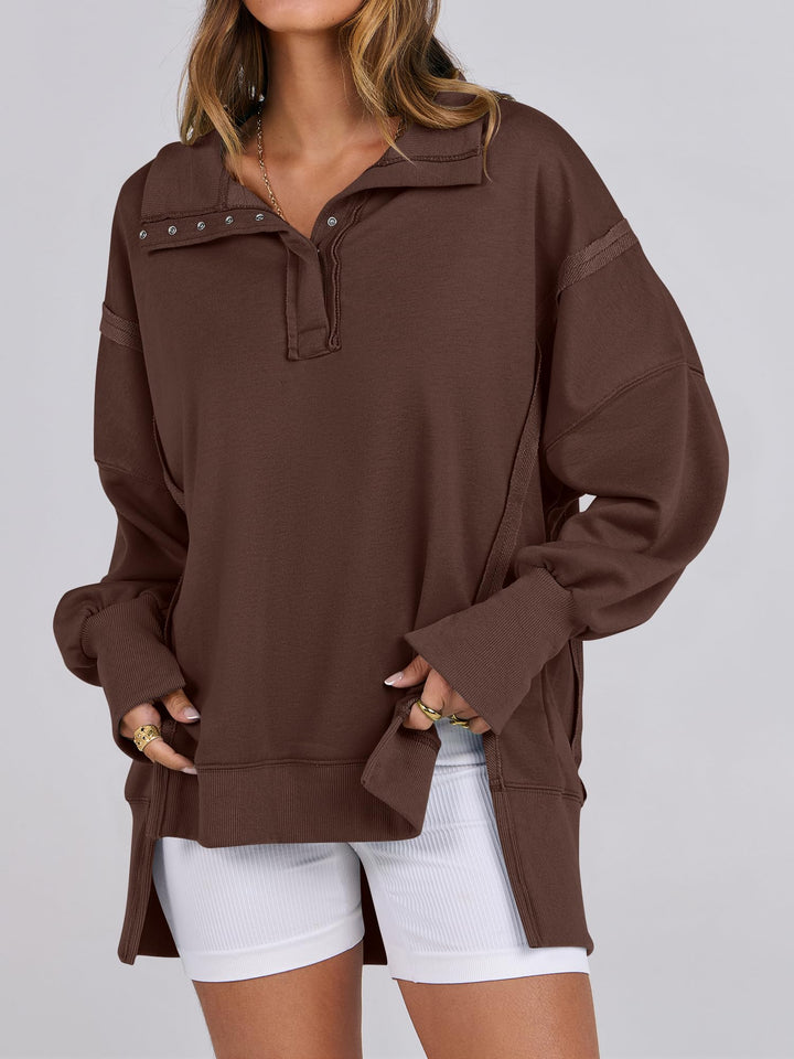 ANRABESS Women's Sweatshirts Oversized Casual Loose Button Up Henley Pullover Top High Low Split 2026 Fall Fashion Outfits
