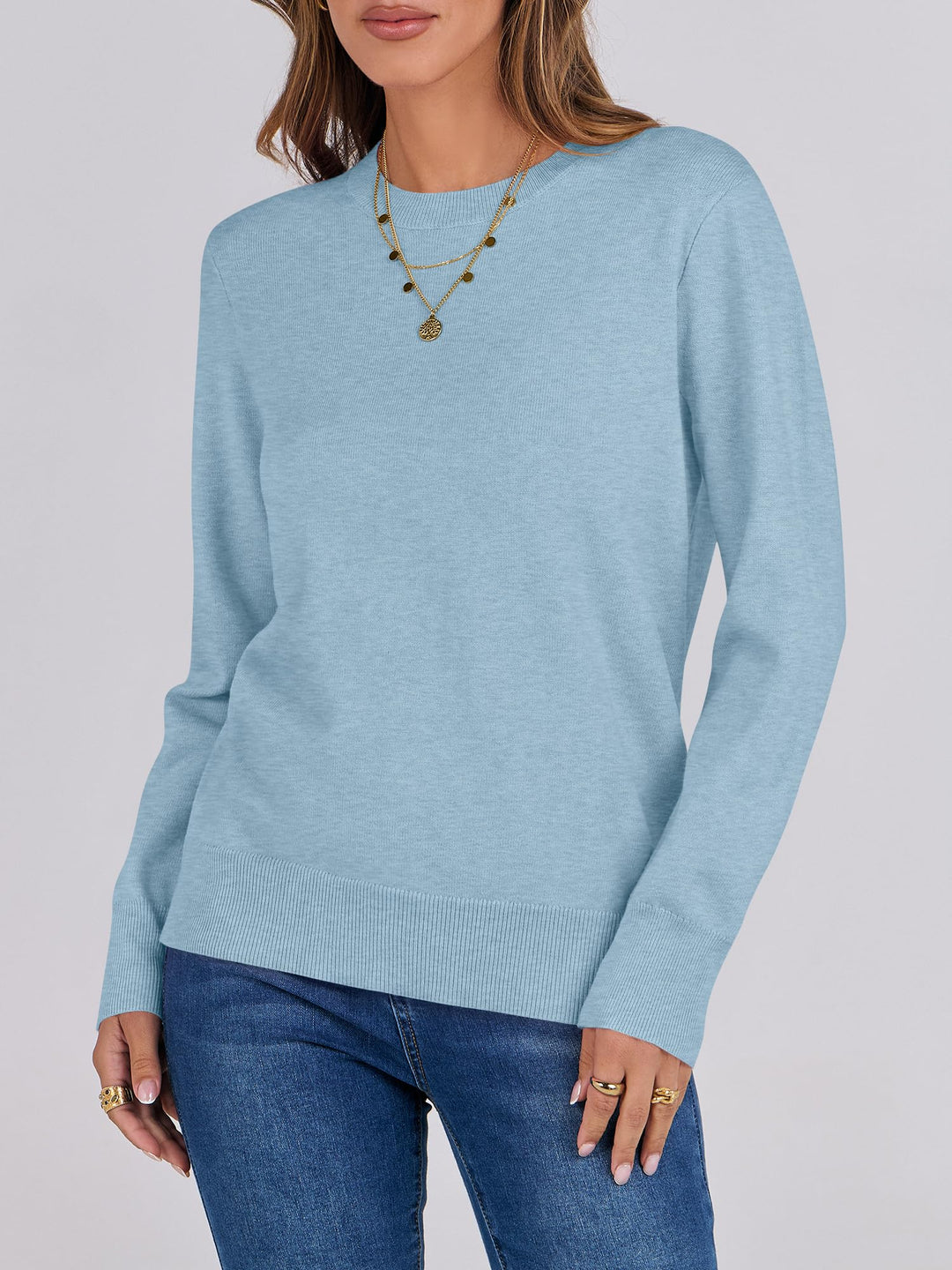 ANRABESS Long Sleeve Lightweight Fall Sweaters for Women| Crewneck Soft Basic Knit Pullover,2026 Fall Fashion Outfits,Casual Work Top,Travel Vacation All Day Wear,Winter Layer Clothes