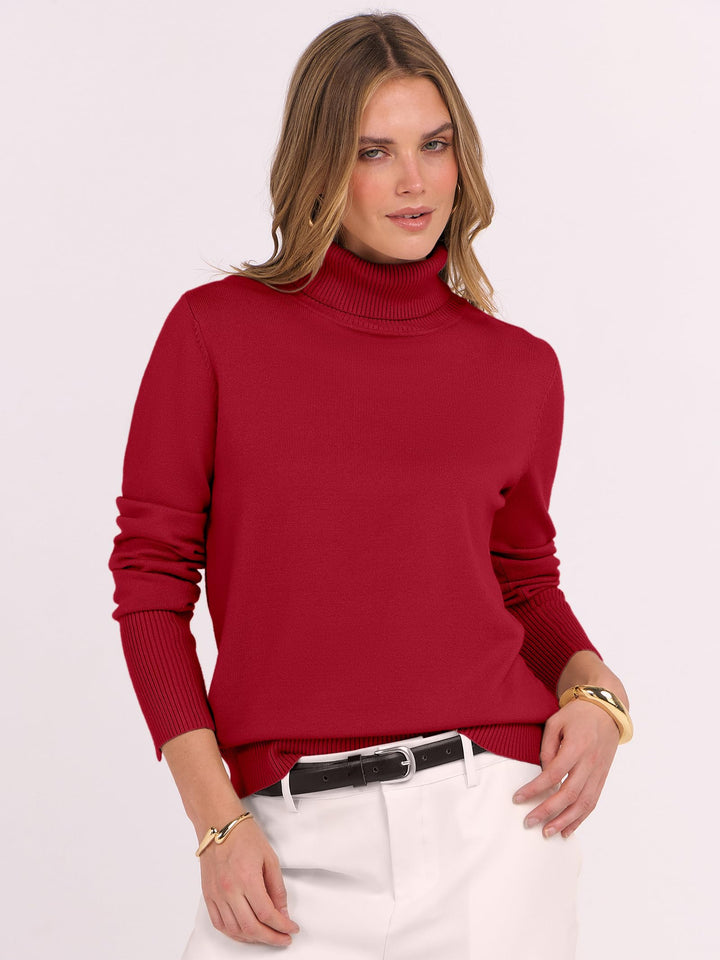 ANRABESS Turtleneck Sweaters for Women Long Sleeve Tops | 2026 Fall Winter Fashion Clothes, Office Work Daily Wear Dressy Casual Outfits, Soft Knitted Ribbed Button-Cuff Pullover Top
