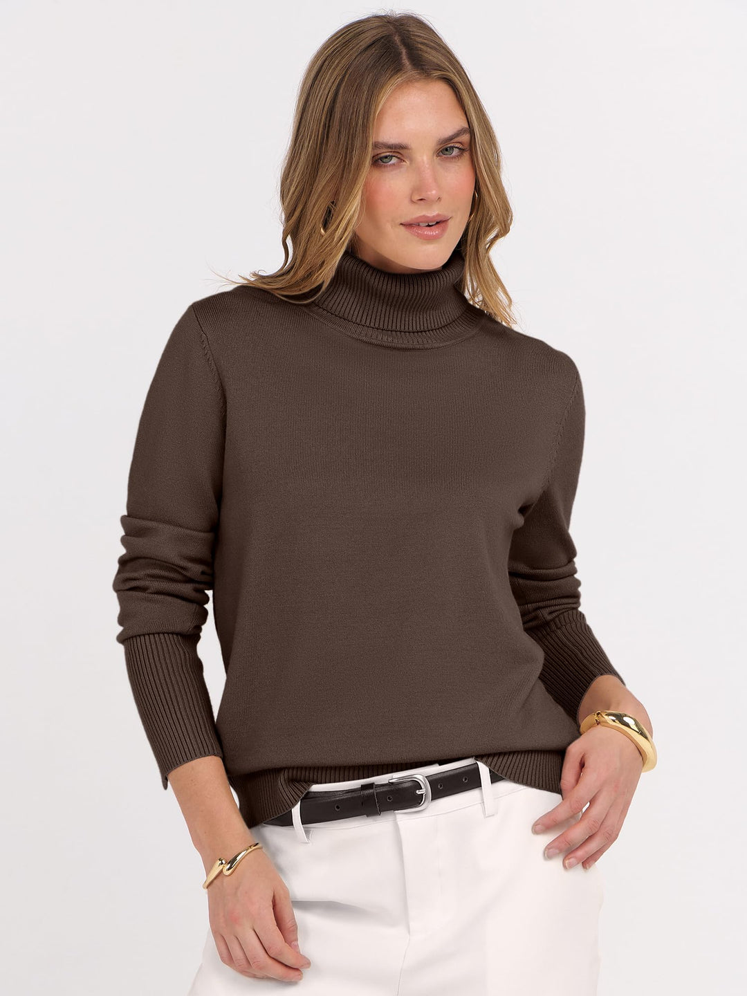 ANRABESS Turtleneck Sweaters for Women Long Sleeve Tops | 2026 Fall Winter Fashion Clothes, Office Work Daily Wear Dressy Casual Outfits, Soft Knitted Ribbed Button-Cuff Pullover Top