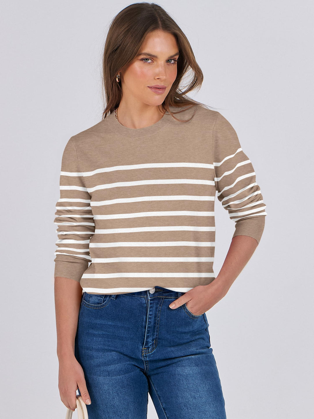 ANRABESS Long Sleeve Lightweight Fall Sweaters for Women| Crewneck Soft Basic Knit Pullover,2026 Fall Fashion Outfits,Casual Work Top,Travel Vacation All Day Wear,Winter Layer Clothes