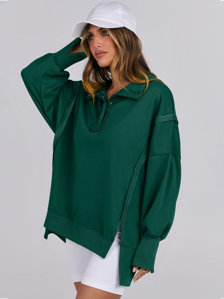 ANRABESS Women's Sweatshirts Oversized Casual Loose Button Up Henley Pullover Top High Low Split 2026 Fall Fashion Outfits