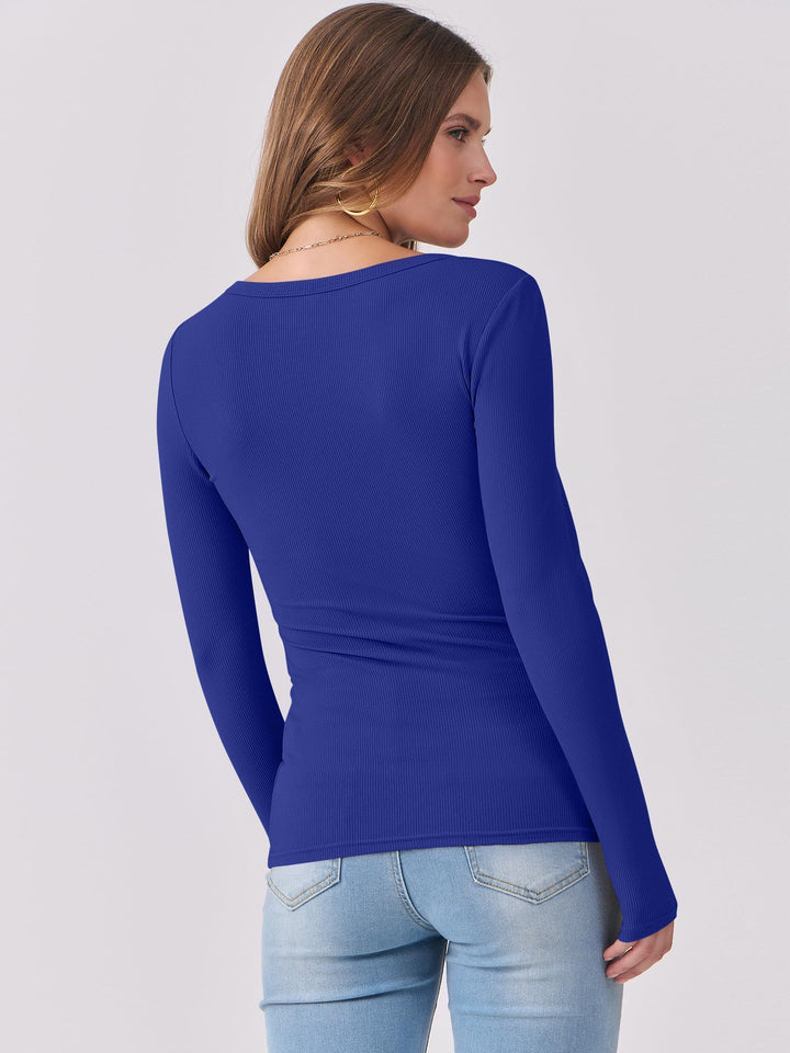 ANRABESS Long Sleeve Shirts for Women Ribbed Knit Slim Fitted Casual Tops Scoop Neck Basic Tee Spring Fall Fashion Clothes