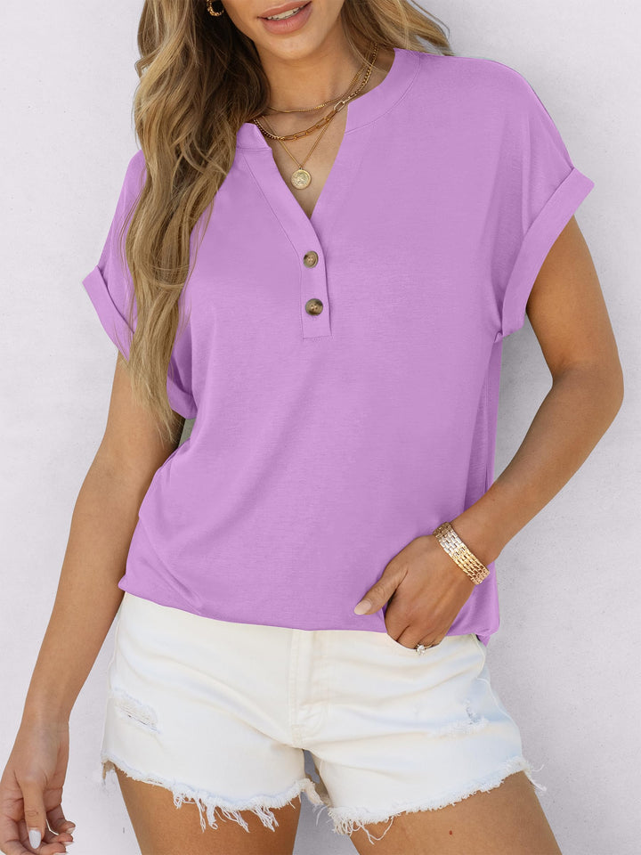 ANRABESS Women's Short Sleeve V-Neck Henley Top