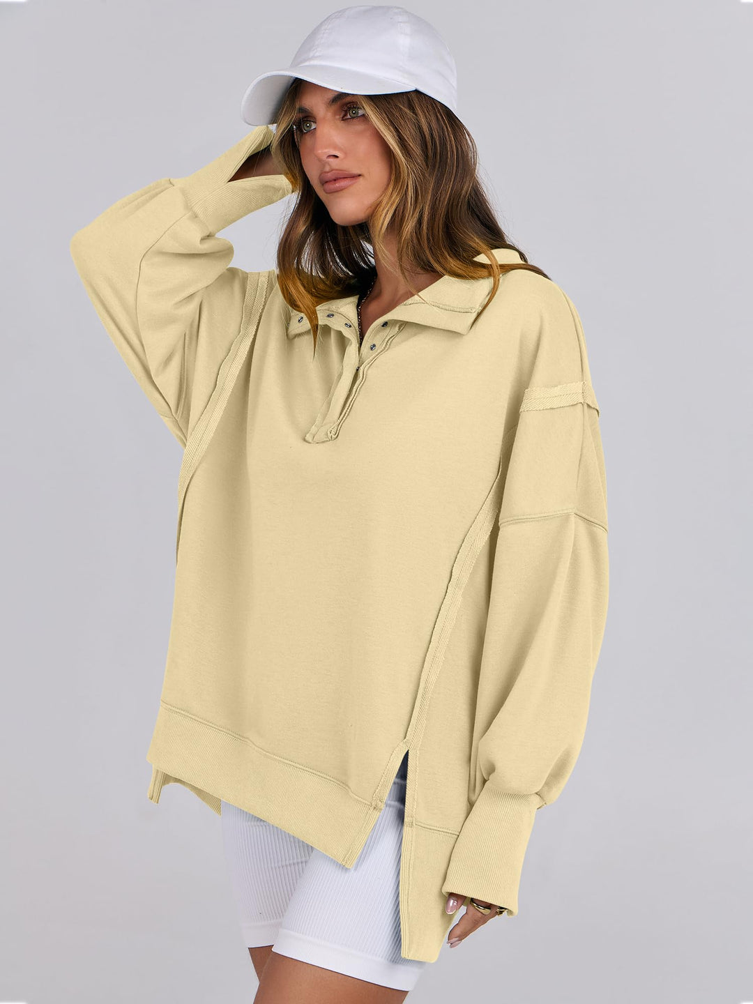 ANRABESS Women's Sweatshirts Oversized Casual Loose Button Up Henley Pullover Top High Low Split 2026 Fall Fashion Outfits