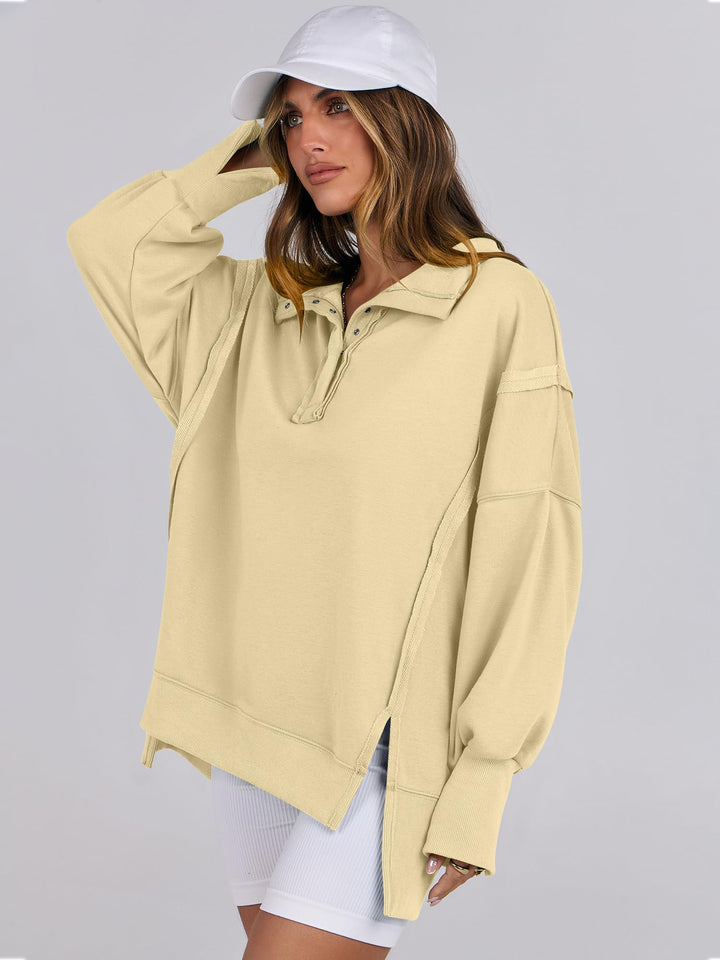 ANRABESS Women's Sweatshirts Oversized Casual Loose Button Up Henley Pullover Top High Low Split 2026 Fall Fashion Outfits
