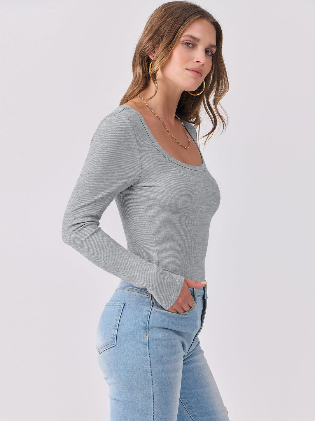ANRABESS Long Sleeve Shirts for Women Ribbed Knit Slim Fitted Casual Tops Scoop Neck Basic Tee Spring Fall Fashion Clothes