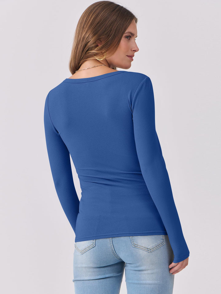 ANRABESS Long Sleeve Shirts for Women Ribbed Knit Slim Fitted Casual Tops Scoop Neck Basic Tee Spring Fall Fashion Clothes