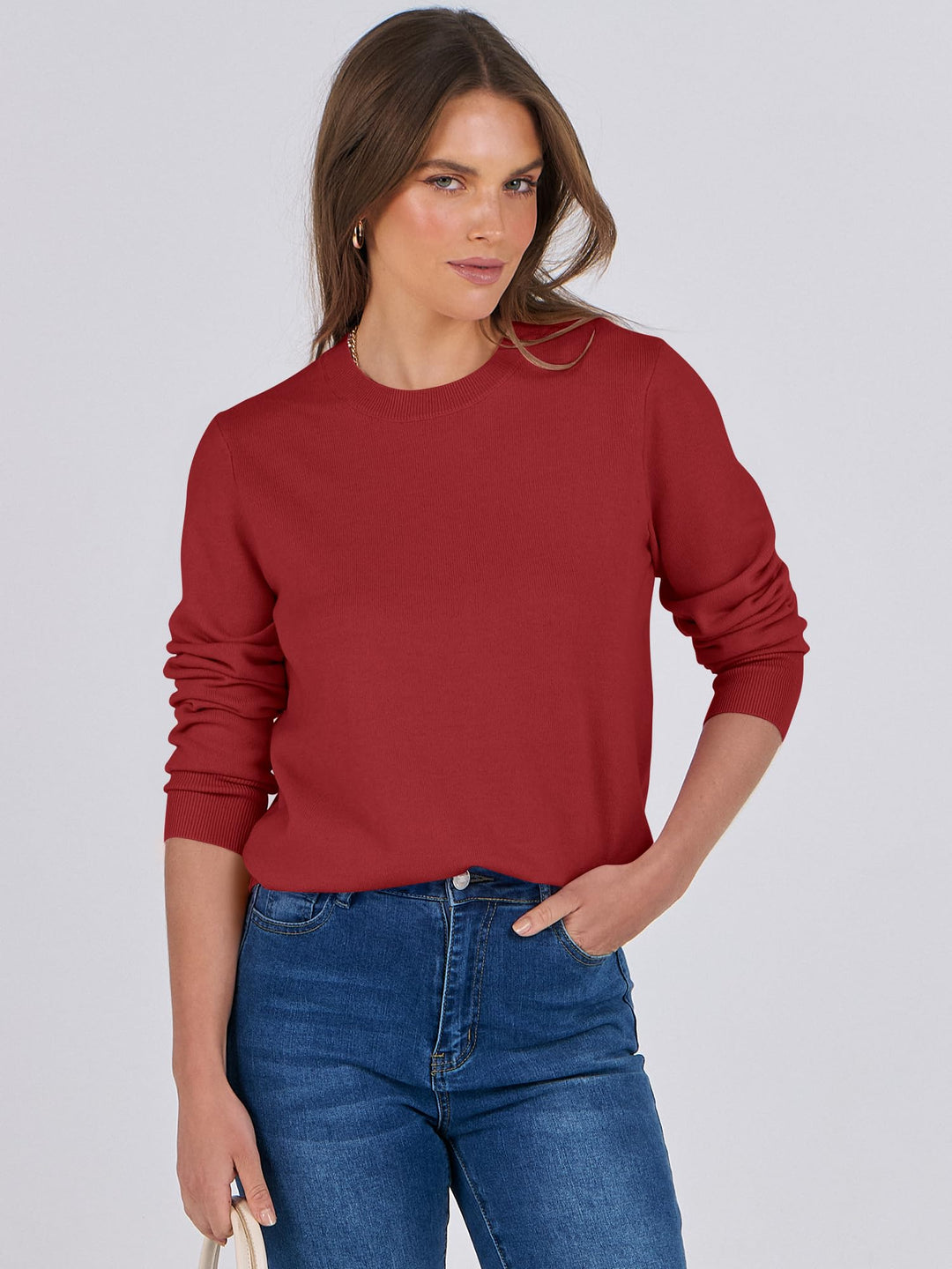 ANRABESS Long Sleeve Lightweight Fall Sweaters for Women| Crewneck Soft Basic Knit Pullover,2026 Fall Fashion Outfits,Casual Work Top,Travel Vacation All Day Wear,Winter Layer Clothes
