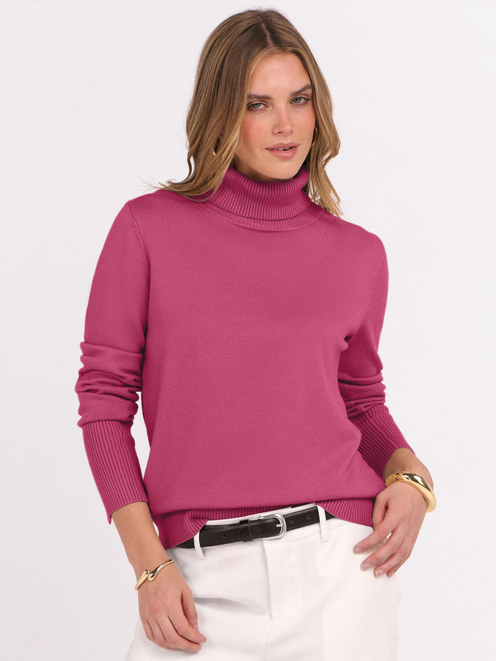 ANRABESS Turtleneck Sweaters for Women Long Sleeve Tops | 2026 Fall Winter Fashion Clothes, Office Work Daily Wear Dressy Casual Outfits, Soft Knitted Ribbed Button-Cuff Pullover Top