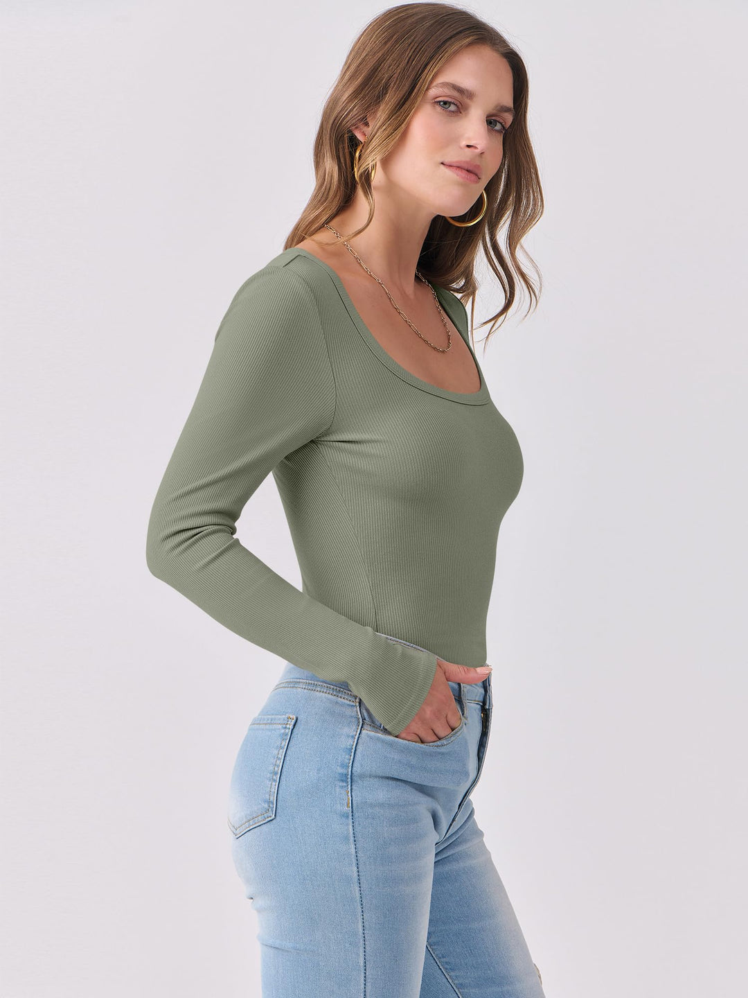 ANRABESS Long Sleeve Shirts for Women Ribbed Knit Slim Fitted Casual Tops Scoop Neck Basic Tee Spring Fall Fashion Clothes