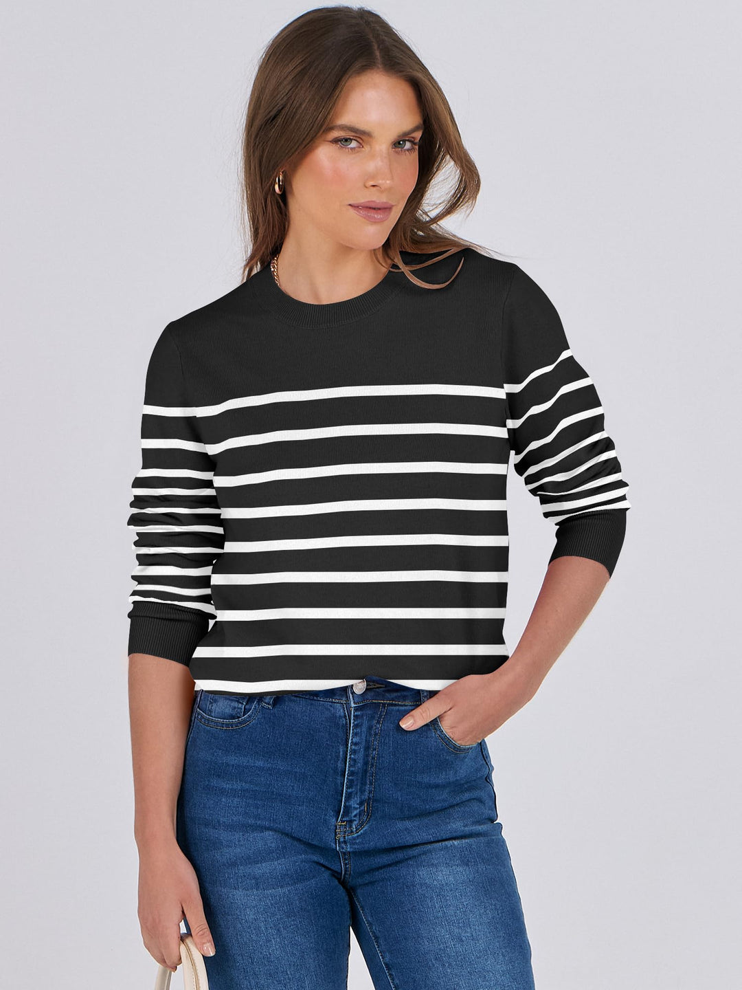 ANRABESS Long Sleeve Lightweight Fall Sweaters for Women| Crewneck Soft Basic Knit Pullover,2026 Fall Fashion Outfits,Casual Work Top,Travel Vacation All Day Wear,Winter Layer Clothes