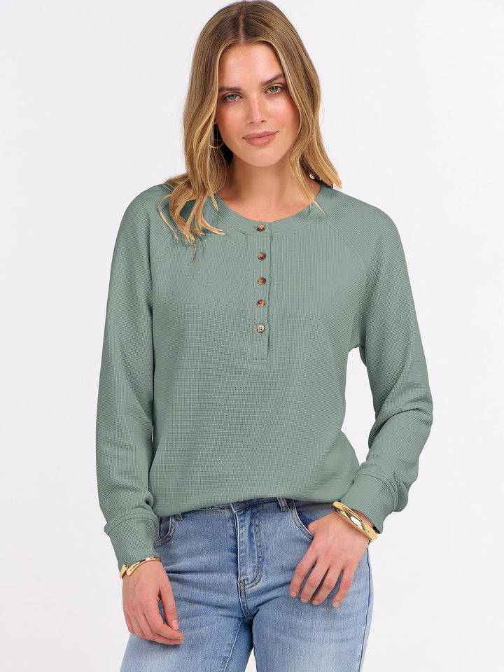 ANRABESS Long Sleeve Waffle Knit Shirts for Women Spring Fall Dressy Casual Button Up V Neck Henley Tops Loose Basic Tees Winter Clothes