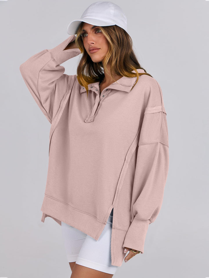 ANRABESS Women's Sweatshirts Oversized Casual Loose Button Up Henley Pullover Top High Low Split 2026 Fall Fashion Outfits