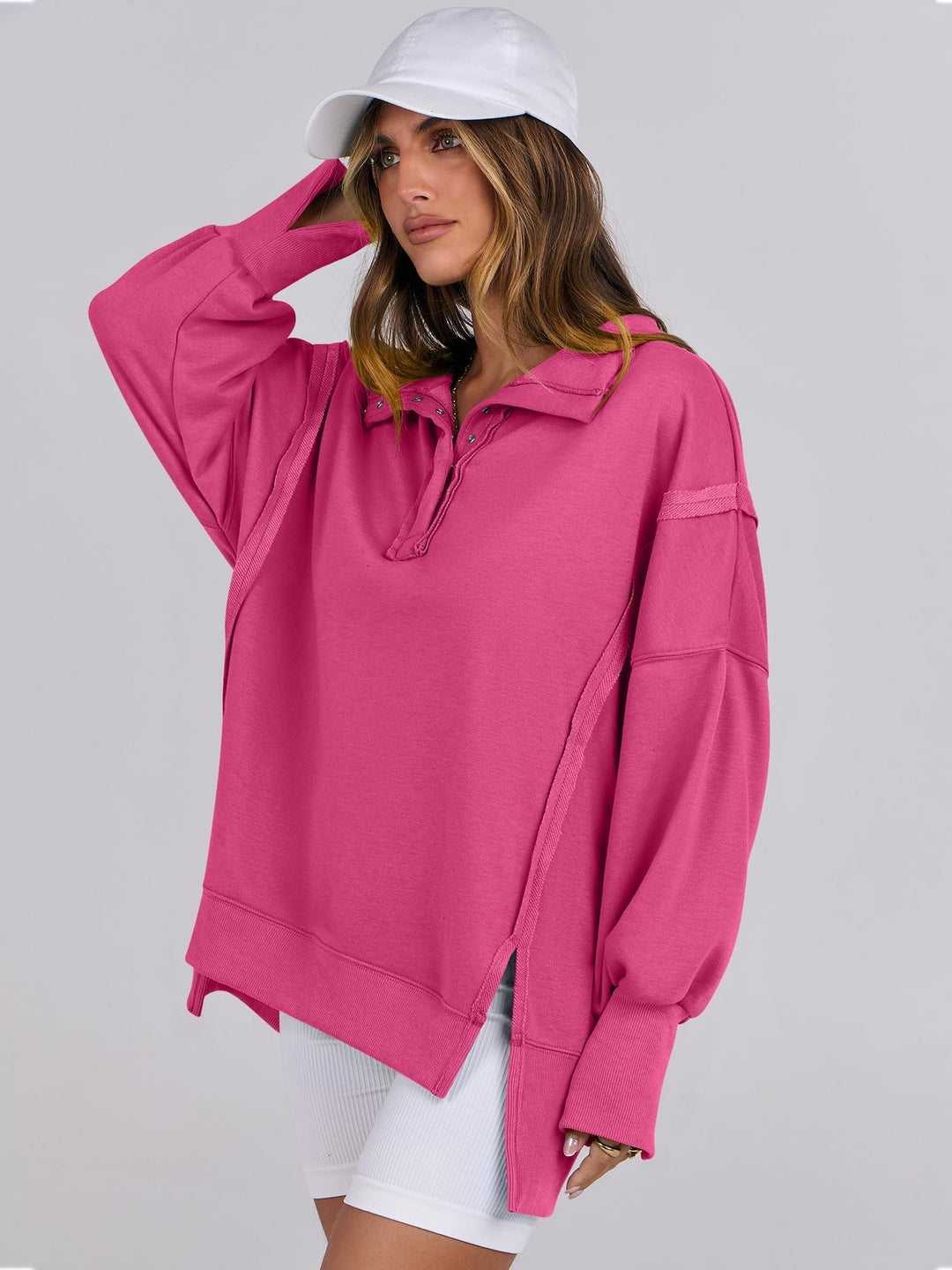 ANRABESS Women's Sweatshirts Oversized Casual Loose Button Up Henley Pullover Top High Low Split 2026 Fall Fashion Outfits