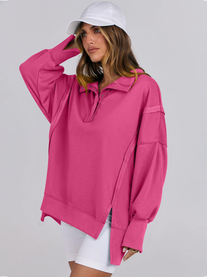 ANRABESS Women's Sweatshirts Oversized Casual Loose Button Up Henley Pullover Top High Low Split 2026 Fall Fashion Outfits