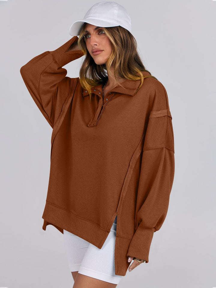 ANRABESS Women's Sweatshirts Oversized Casual Loose Button Up Henley Pullover Top High Low Split 2026 Fall Fashion Outfits