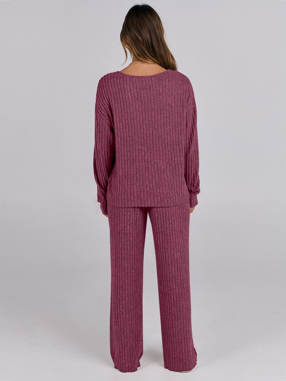 ANRABESS Women 2 Piece Lounge Pajamas Sets Casual Ribbed Knit Long Sleeve Top Pants Matching Set 2026 Fall Outfits Clothes