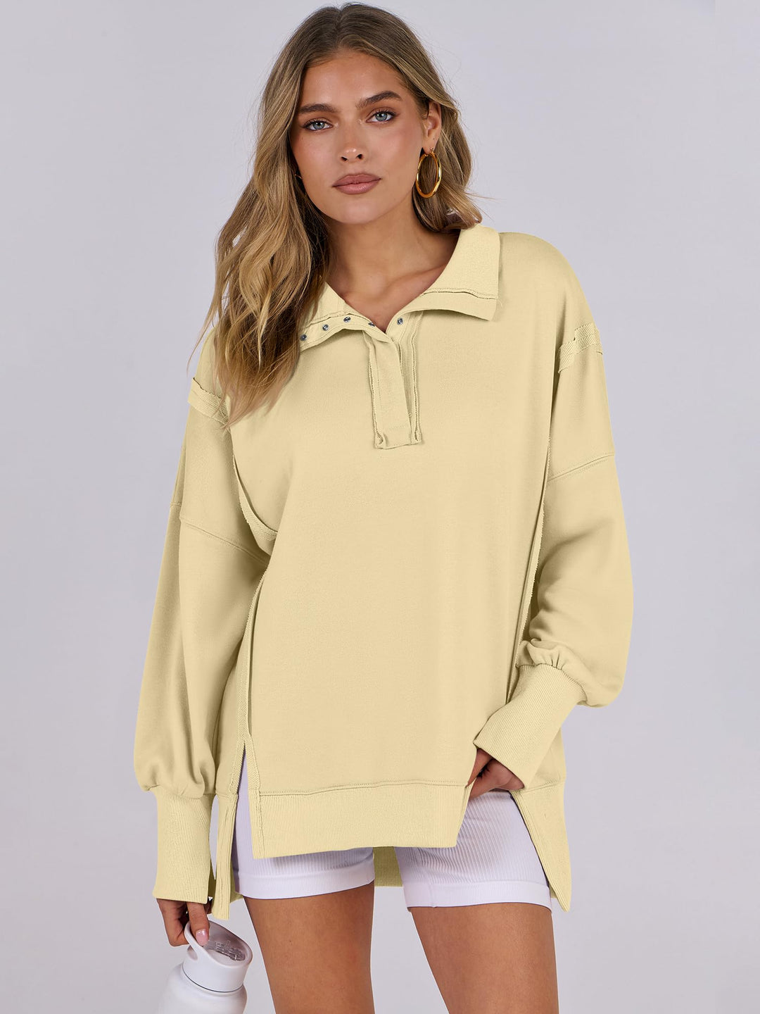 ANRABESS Women's Sweatshirts Oversized Casual Loose Button Up Henley Pullover Top High Low Split 2026 Fall Fashion Outfits