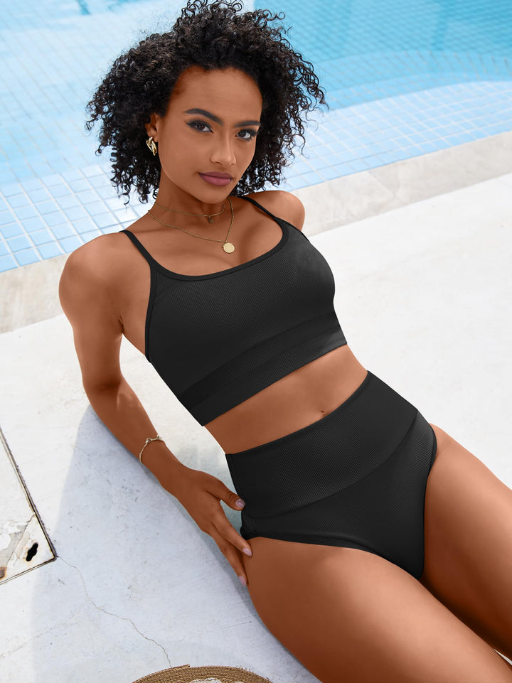 ANRABESS High Waist Bikini Set - Tummy Control & Color Block Swimsuit