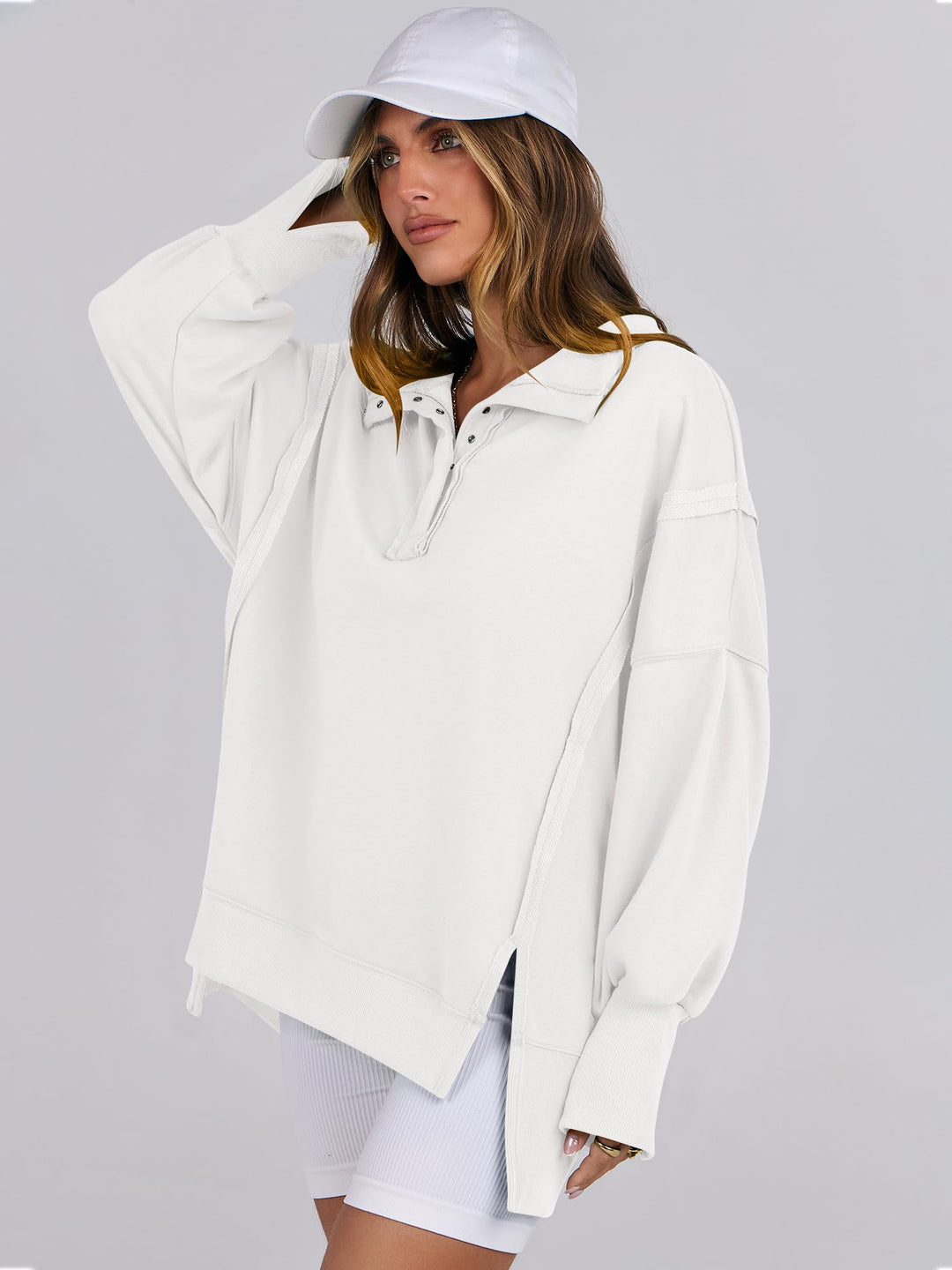 ANRABESS Women's Sweatshirts Oversized Casual Loose Button Up Henley Pullover Top High Low Split 2026 Fall Fashion Outfits