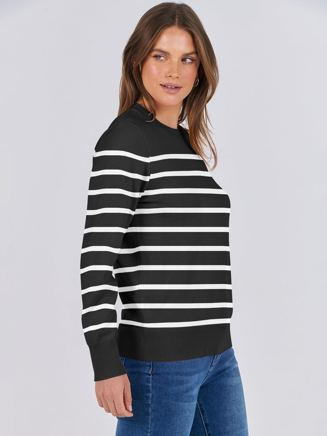 ANRABESS Long Sleeve Lightweight Fall Sweaters for Women| Crewneck Soft Basic Knit Pullover,2026 Fall Fashion Outfits,Casual Work Top,Travel Vacation All Day Wear,Winter Layer Clothes