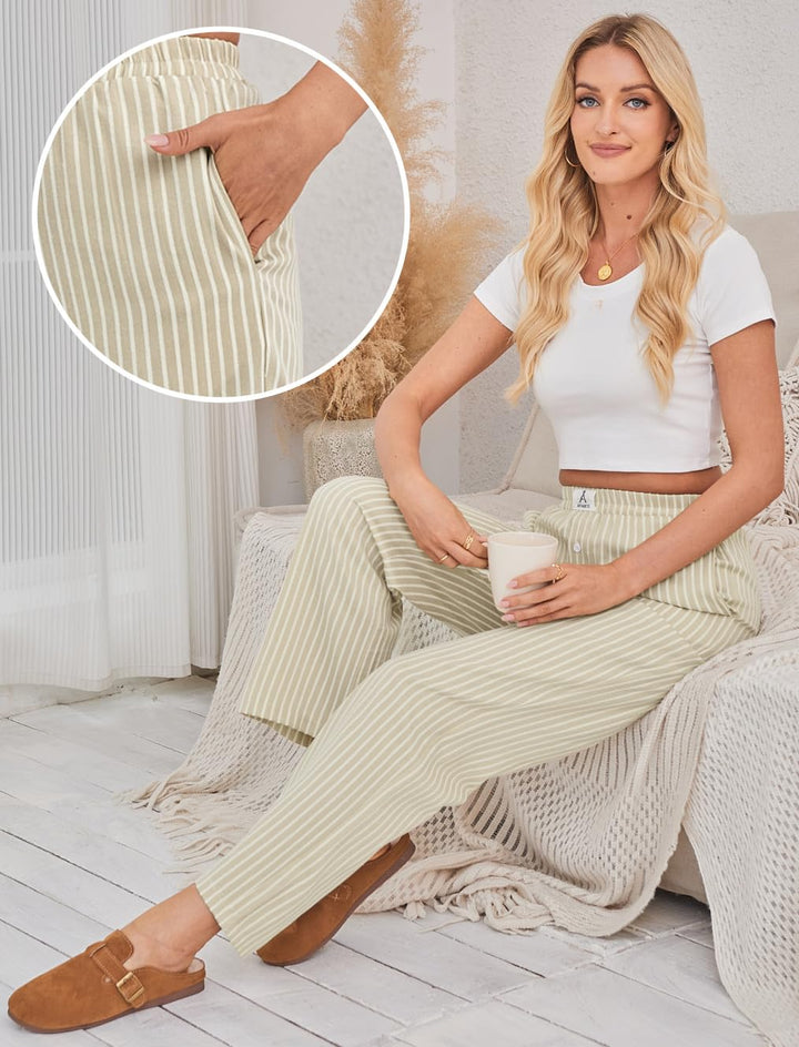 ANRABESS Womens Gingham Striped Boxer Pants | Wide Leg Elastic Waist with Pockets, Lounge Pajama Bottoms Home Daily Wear, Lightweight Breathable, Casual Summer Fall